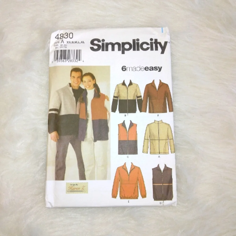 Simplicity 4830 6 Made Easy Men's Women's Jacket Vest Top XS-XL
